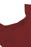 Burgundy Square Neck A-Line Midi 1950s Dress