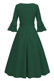 Apricot A-Line V-neck Half Sleeves Midi 1950s Dress