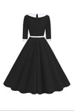 Black A-Line V-neck Short Sleeves Midi 1950s Dress