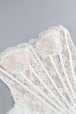 White Lace A-Line Strapless Corset Strapless Tiered Short Party Dress