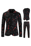 Black Christmas Snowflake Printed Formal Party 3-Piece Men's Suit