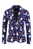 Navy Snowmen Printed 3 Pieces Men's Christmas Suits