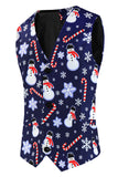 Navy Snowmen Printed 3 Pieces Men's Christmas Suits