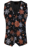 Black Snowflake Printed 3 Pieces Men's Christmas Suit