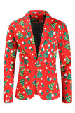 Red Christmas Green Tree Printed 3 Pieces Men's Festival Suits