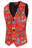 Red Notched Lapel Christmas Printed 3 Pieces Men's Suits