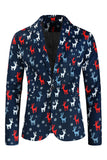 Dark Blue Elk Print 3-Pieces Men's Christmas Suits