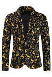 Black 3-Pieces Yellow Elk Printed Men's Christmas Suits