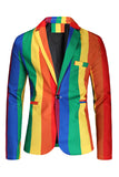 Yellow Rainbow Stripes Notched Lapel Men's Party Suits