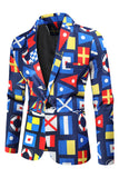 Blue Printed Notched Lapel Men's Party Suits