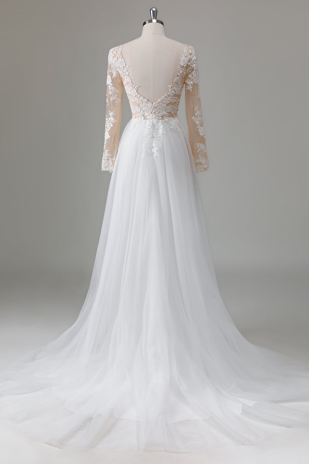 Zapaka Women Ivory Wedding Dress with Slit A-line Applique V-Neck Long Sleeves Bridal Dress, Ivory / US10 Zapaka Women Ivory Wedding Dress with Slit A-line Applique V-Neck Long Sleeves Bridal Dress, Ivory / US10