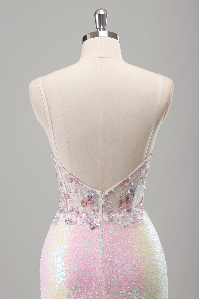 Sparkly Pink Mermaid Spaghetti Straps Corset Long Prom Dress main image 0