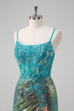 Peacock Green Mermaid Spaghetti Straps Corset Sequined Prom Dress