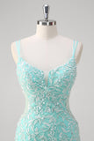 Sparkly Mint Mermaid Lace Long Prom Dress with Slit