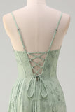 Dusty Sage Mermaid Corset Ruched Chiffon Long Floral Dress with Slit