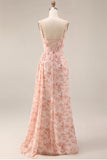 Dusty Sage Mermaid Corset Ruched Chiffon Long Floral Dress with Slit