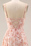 Dusty Sage Mermaid Corset Ruched Chiffon Long Floral Dress with Slit