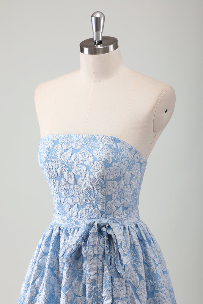 Blue Strapless A-Line Tiered Long Prom Dress Evening Gown,DP1776