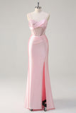 Sparkly Mermaid Pink Long Sequin Prom Dress with Slit