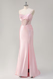 Sparkly Mermaid Pink Long Sequin Prom Dress with Slit