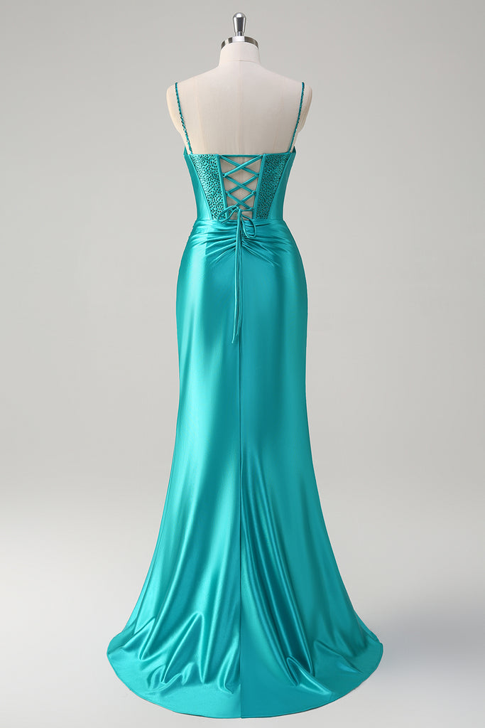 Spaghetti Straps Peacock Square Neck Trumpet/Mermaid Prom Dresses