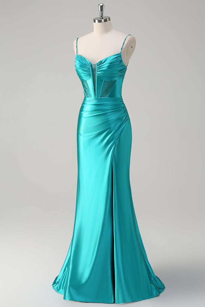 Plus Spaghetti Straps Corset Bodice Mermaid Hem Satin Slip Party Dress main image 1
