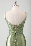 Sage Mermaid Spaghetti Straps Long Prom Dress With Sequins