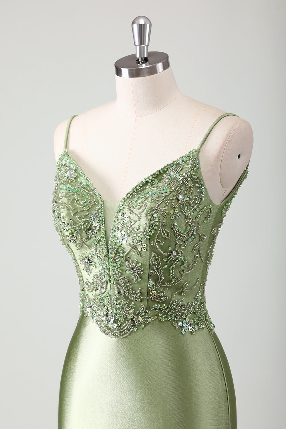 ZAPAKA Women Sage Prom Dress With Sequins Mermaid Spaghetti Straps Long Evening Dress ZAPAKA Women Sage Prom Dress With Sequins Mermaid Spaghetti Straps Long Evening Dress