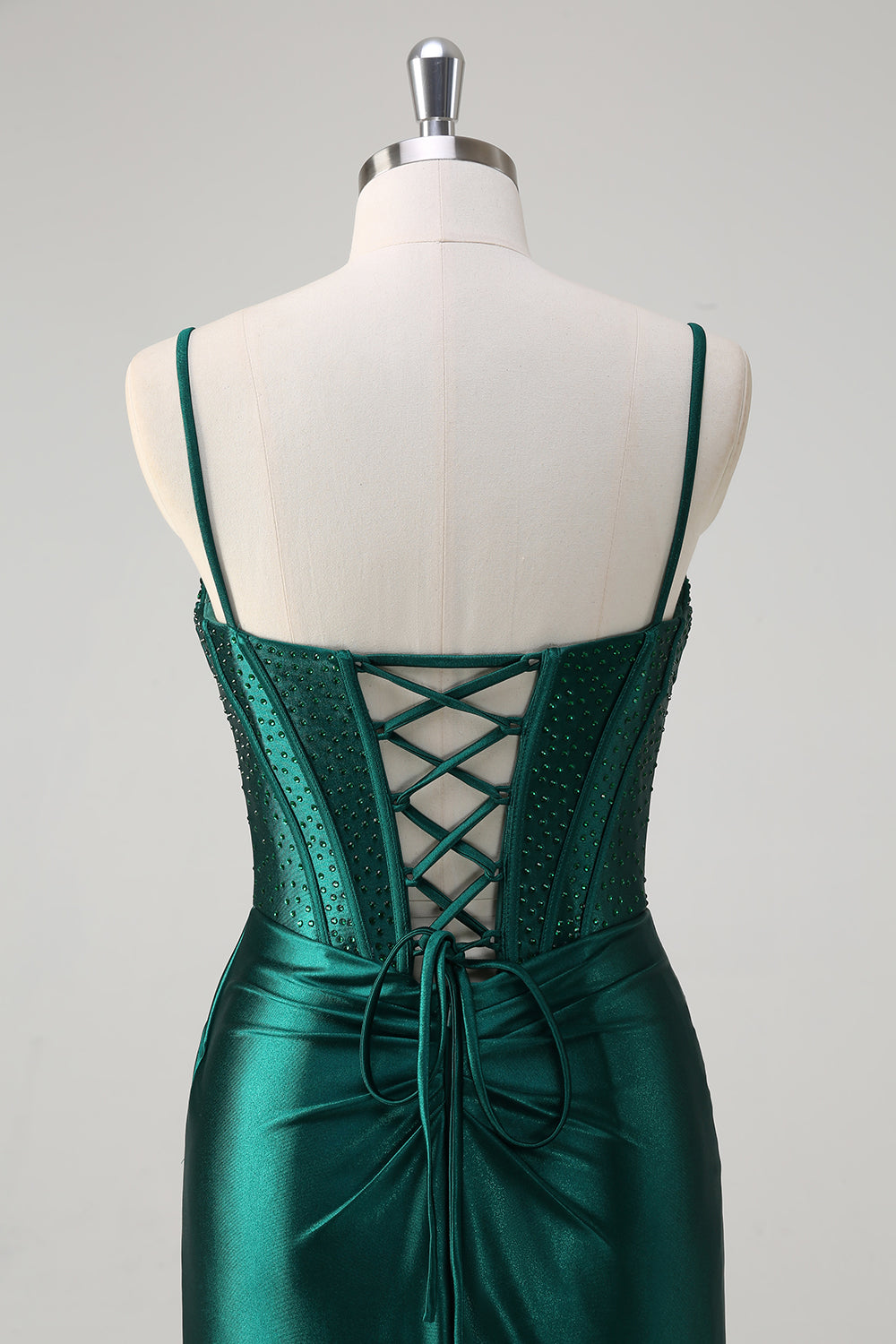 ZAPAKA Women Sparkly Corset Dark Green Mermaid Prom Dress with Slit Spaghetti Straps Beaded Formal Dress ZAPAKA Women Sparkly Corset Dark Green Mermaid Prom Dress with Slit Spaghetti Straps Beaded Formal Dress