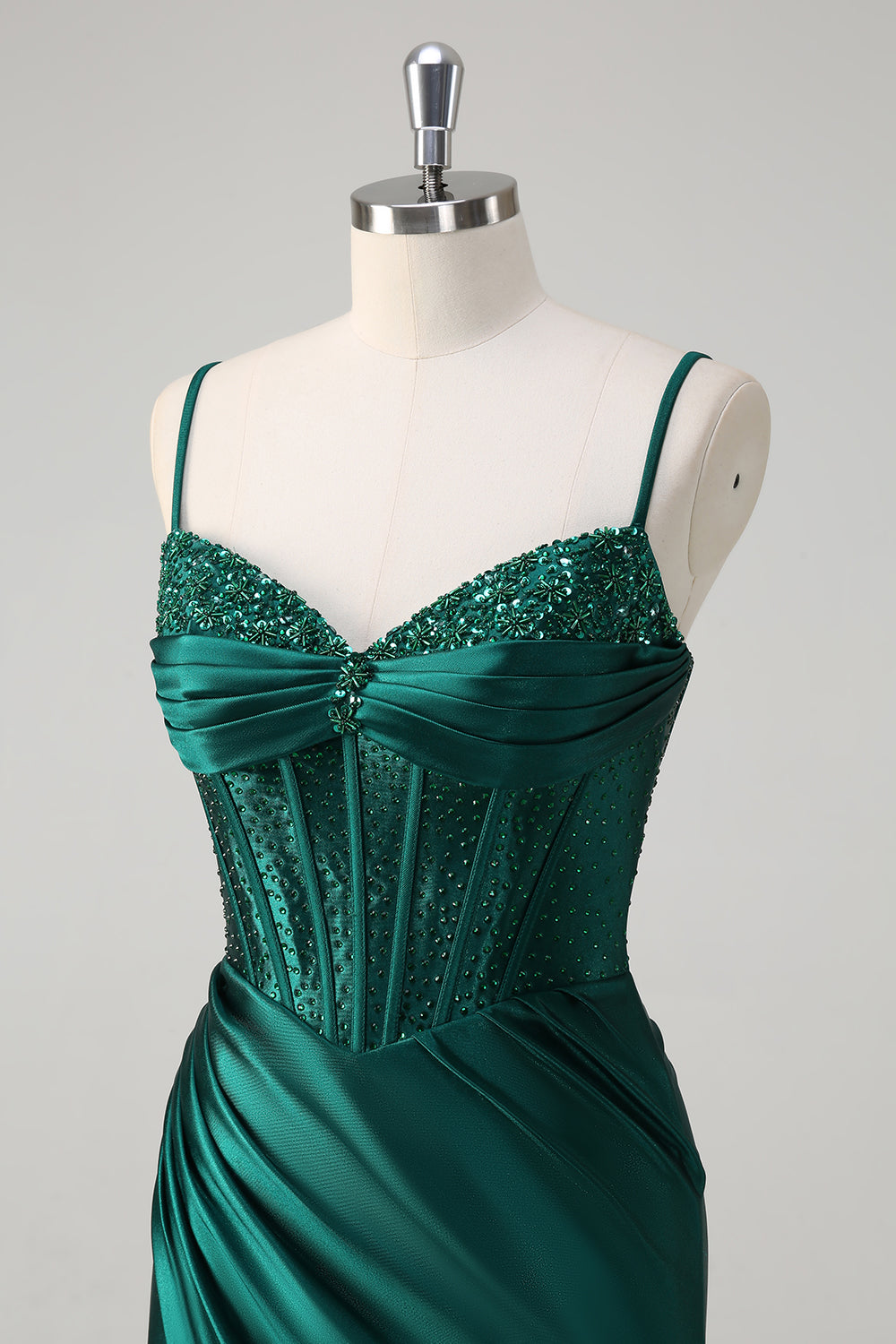 ZAPAKA Women Sparkly Corset Dark Green Mermaid Prom Dress with Slit