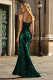 Sparkly Dark Green Corset Mermaid Beaded Long Prom Dress with Slit
