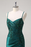 Sparkly Dark Green Mermaid Spaghetti Straps Prom Dress