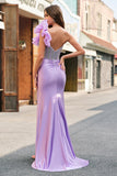 Sparkly Lilac Mermaid Beaded Corset One Shoulder Long Prom Dress