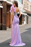 Sparkly Lilac Mermaid Beaded Corset One Shoulder Long Prom Dress with Slit