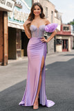 Sparkly Lilac Mermaid Beaded Corset One Shoulder Long Prom Dress