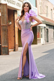 Mermaid Fuchsia One Shoulder Removable Ruffles Long Prom Dress with Slit