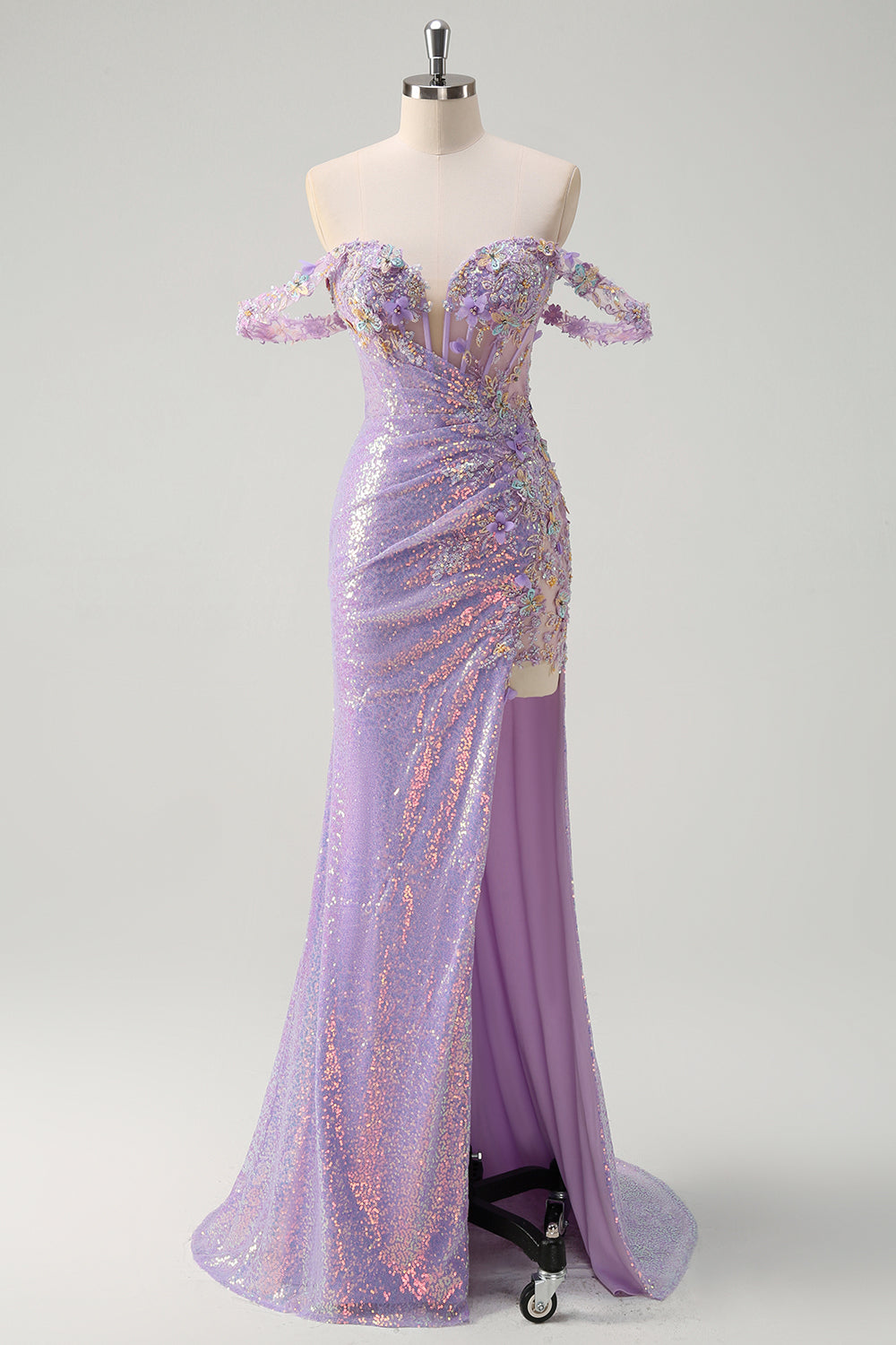 ZAPAKA Women Sparkly Light Purple Prom Dress with Slit Off The Shoulder Long Corset Sequin Evening Dress, Lilac / US20W ZAPAKA Women Sparkly Light Purple Prom Dress with Slit Off The Shoulder Long Corset Sequin Evening Dress, Lilac / US20W