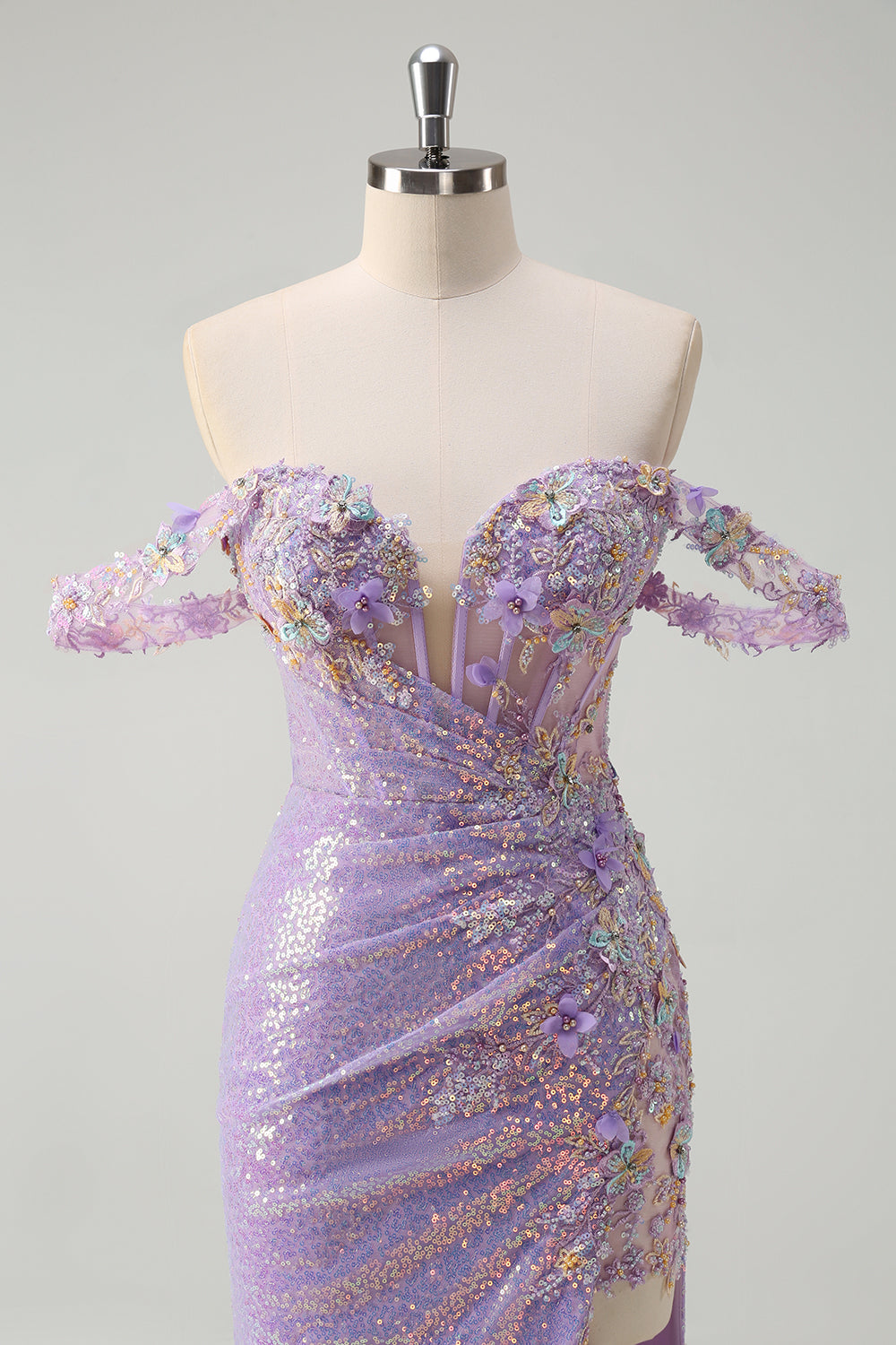 ZAPAKA Women Sparkly Light Purple Prom Dress with Slit Off The Shoulder Long Corset Sequin Evening Dress, Lilac / US20W ZAPAKA Women Sparkly Light Purple Prom Dress with Slit Off The Shoulder Long Corset Sequin Evening Dress, Lilac / US20W