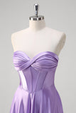 Purple A Line Sweetheart Corset Long Prom Dress