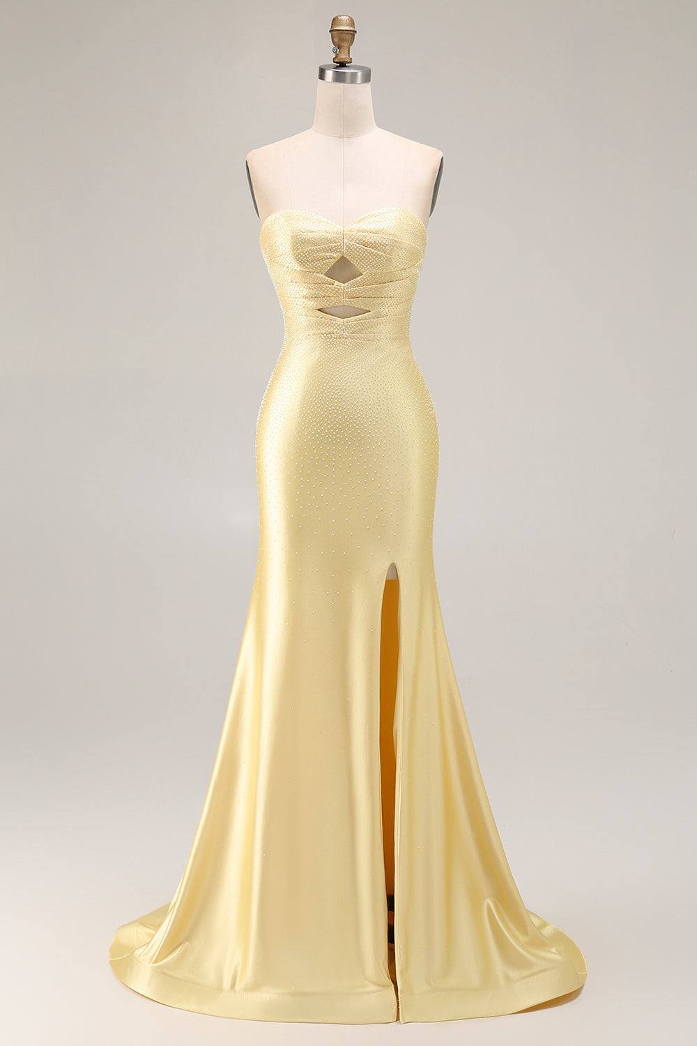 Zapaka Women Yellow Long Prom Dress With Slit Strapless Mermaid Beaded Cut-Out Formal Dress With Lace Up Back, Yellow / US24W Zapaka Women Yellow Long Prom Dress With Slit Strapless Mermaid Beaded Cut-Out Formal Dress With Lace Up Back, Yellow / US24W