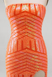 Sparkly Orange Mermaid Sequins Strapless Long Prom Dress with Slit