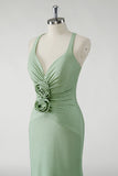 Sparkly Sheath Green Long Prom Dress with 3D Flowers