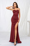 Black Mermaid Strapless Corset Hollow Out Prom Dress with Slit