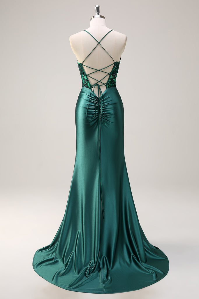 Dark Green Mermaid Halter Long Sequin Pageant Dress With Cape main image 0
