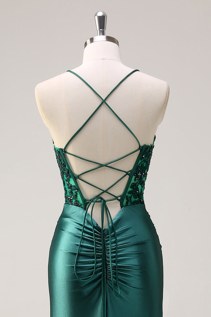 Sparkly Dark Green Mermaid Halter Corset Sequin Prom Dress main image 1