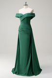 Glitter Dark Green Off the Shoulder Mermaid Prom Dress