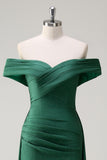 Glitter Dark Green Off the Shoulder Mermaid Prom Dress