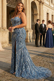 Sparkly Mermaid Twilight Sequins Lace Up Back Long Plus Size Prom Dress with Slit