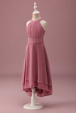 Desert Rose Halter Chiffon High Low Junior Bridesmaid Dress