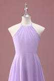 Lilac A Line Halter Ruched Junior Bridesmaid Dress